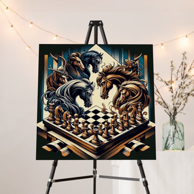 Chess Knights Fantasy Foam Board Wall Art (In Situ (Stand))