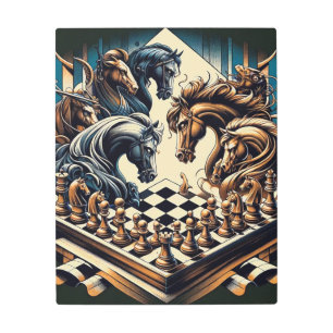 Chess Knights Fantasy Metal Wall Art Print