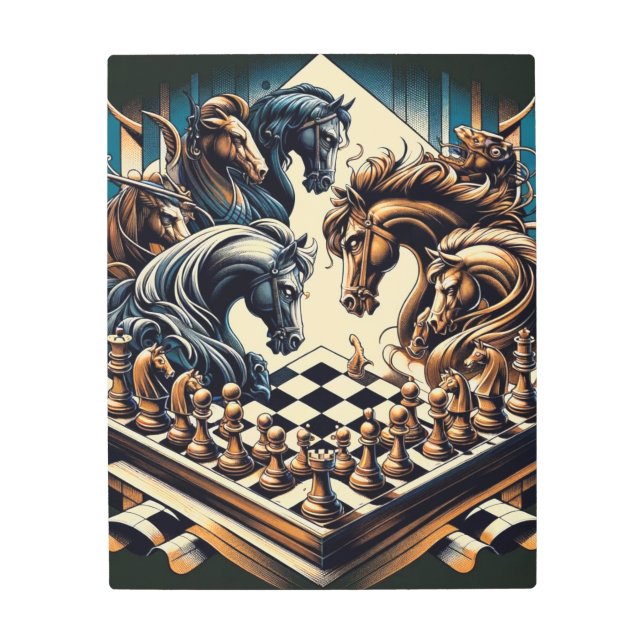 Chess Knights Fantasy Metal Wall Art Print (Front)