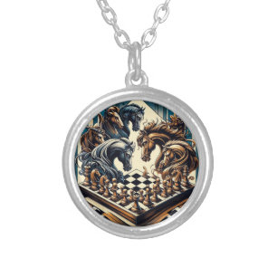 Chess Knights Fantasy Necklace Art Design