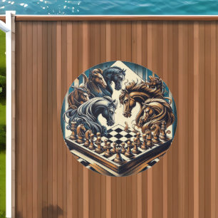 Chess Knights Fantasy Outdoor Rug Round