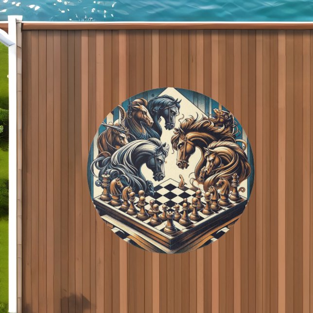 Chess Knights Fantasy Outdoor Rug Round (Insitu (Outdoor 1))