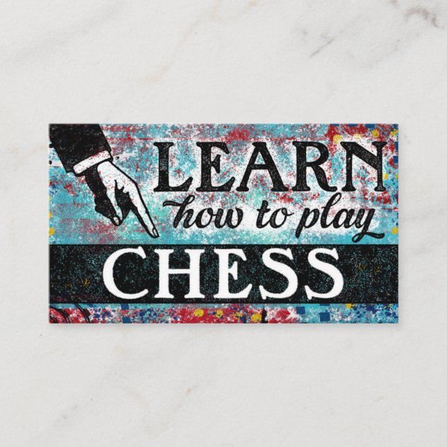 Chess Lessons Business Cards - Blue Red (Front)