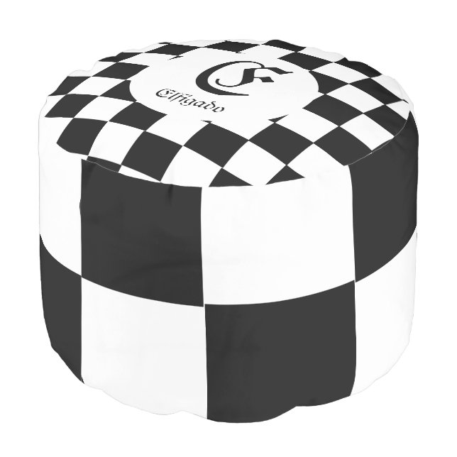 Chess Lover Custom Name Initial Pouf (Angled Back)