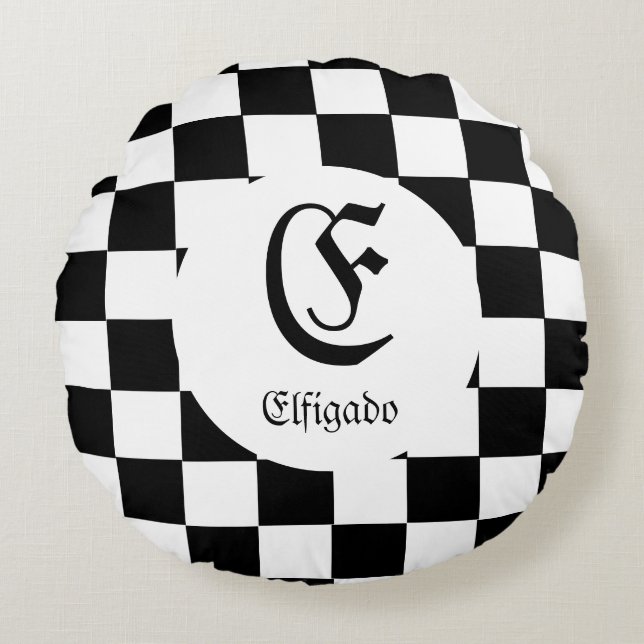 Chess Lover Custom Name Initial Round Pillow (Front)