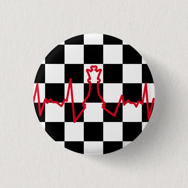 Chess Lover Heart Beat Pulse Queen Game Piece Button (Front)