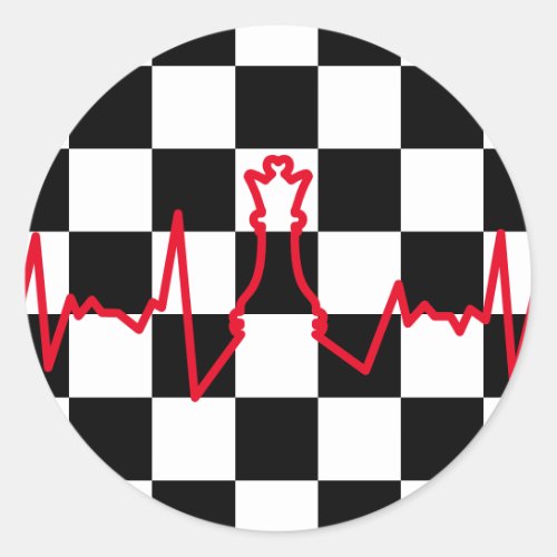 Chess Lover Heart Beat Pulse Queen Game Piece Classic Round Sticker