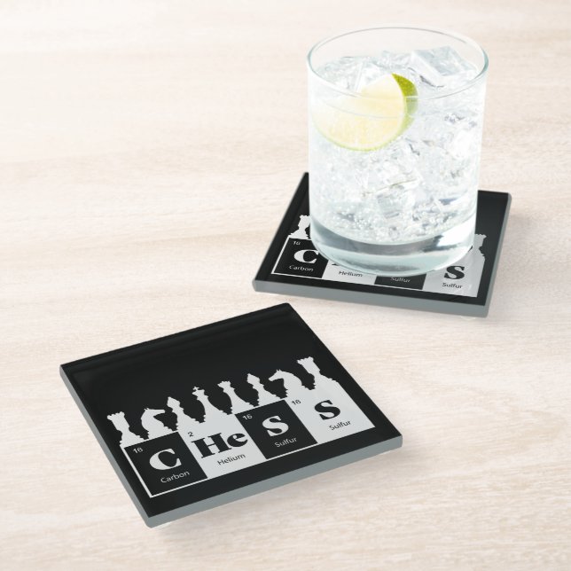 Chess Made of Elements Graphic Chess Pieces Design Glass Coaster (Angled)