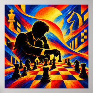 Chess Master Making a Move Silhouette Poster