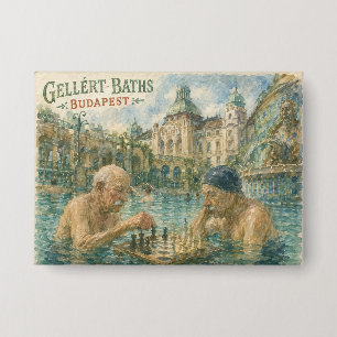 Chess match Gellert Baths Budapest Hungary Button