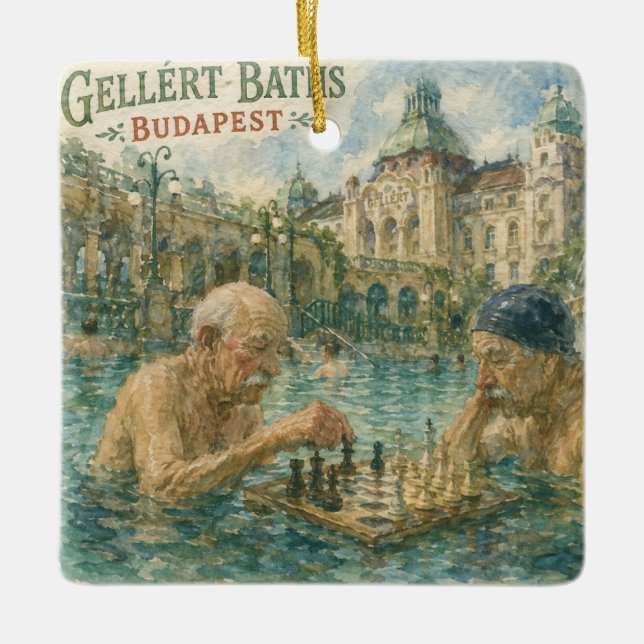 Chess match Gellert Baths Budapest Hungary Ceramic Ornament (Front)