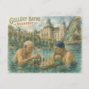 Chess match Gellert Baths Budapest Hungary Holiday Postcard
