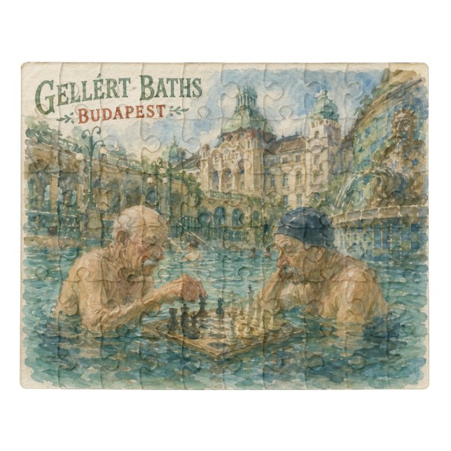 Chess match Gellert Baths Budapest Hungary Jigsaw Puzzle (Puzzle Horizontal)