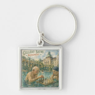 Chess match Gellert Baths Budapest Hungary Keychain