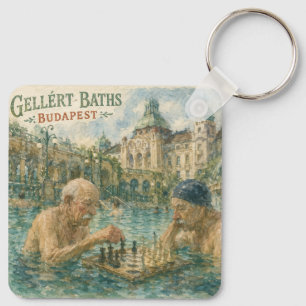 Chess match Gellert Baths Budapest Hungary Keychain