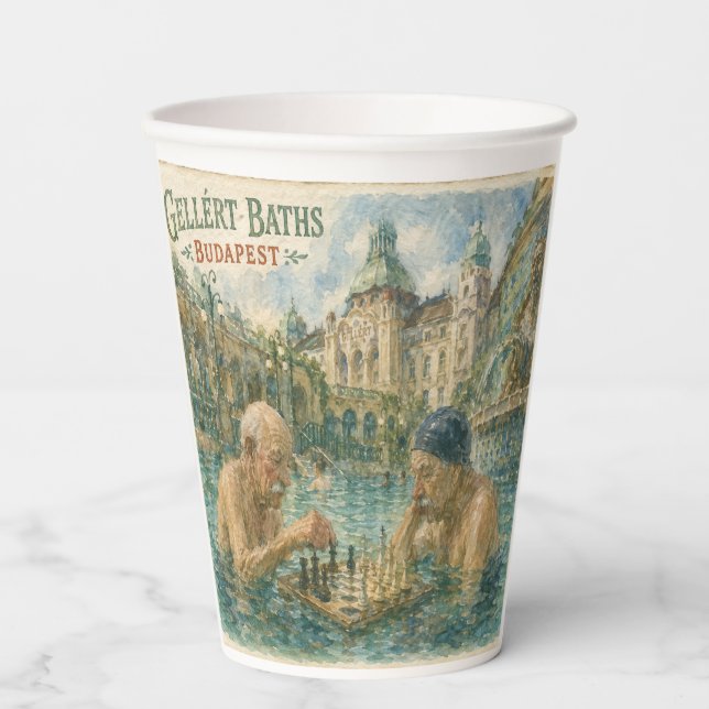 Chess match Gellert Baths Budapest Hungary Paper Cups (Front)
