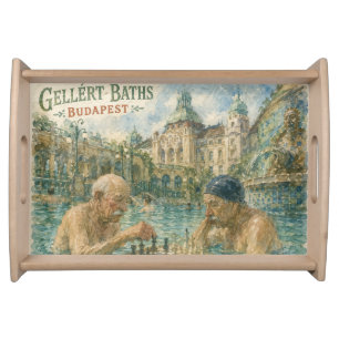 Chess match Gellert Baths Budapest Hungary Serving Tray