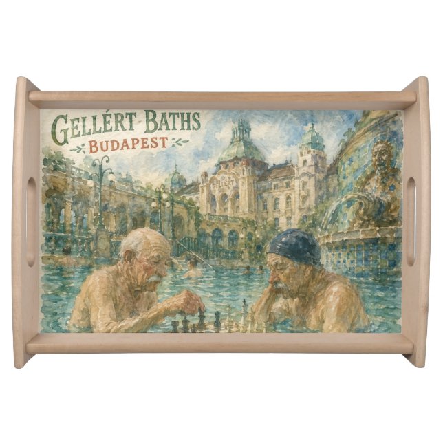 Chess match Gellert Baths Budapest Hungary Serving Tray (Front)