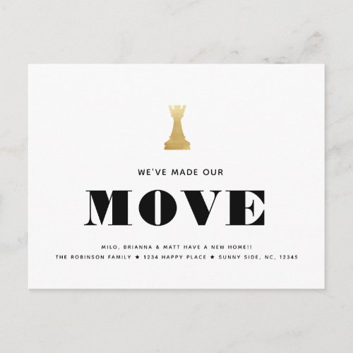 Chess Move Simple Modern Minimalist Moving Announcement Postcard