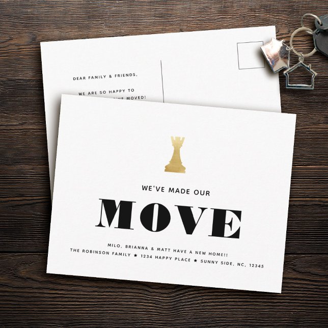 Chess Move Simple Modern Minimalist Moving Announcement Postcard (Creator Uploaded)