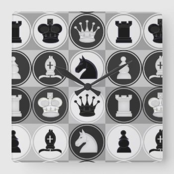 Chess Pattern Square Wall Clock by Chess_store at Zazzle