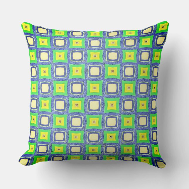 Chess Patterned Blue and Green Squares  Throw Pillow (Front)