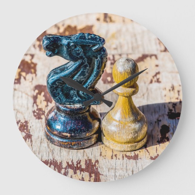 Chess Pawn and Knight - Veterans Large Clock (Front)