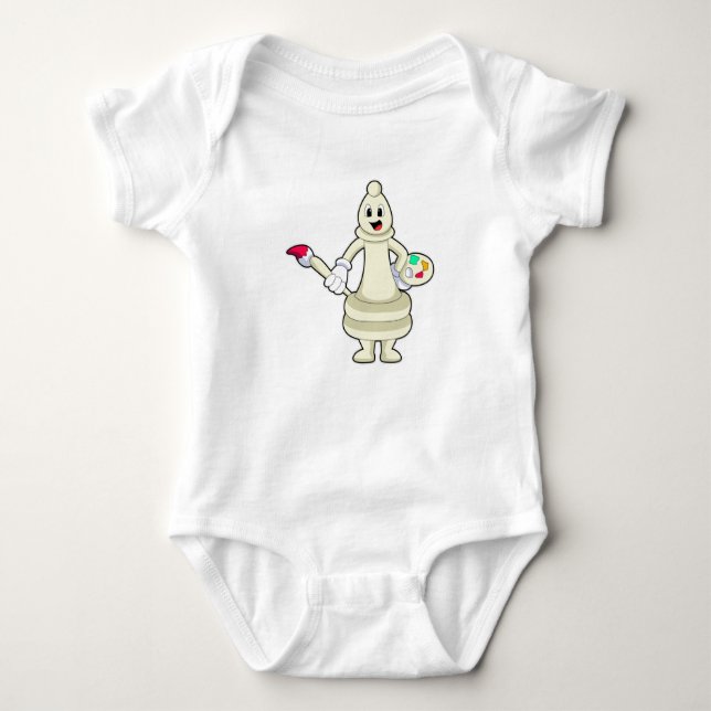 Chess piece Bishop as Painter with Brush & Colour Baby Bodysuit (Front)