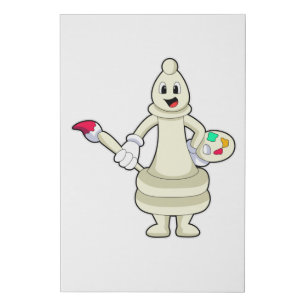Chess piece Bishop as Painter with Brush & Colour Faux Canvas Print