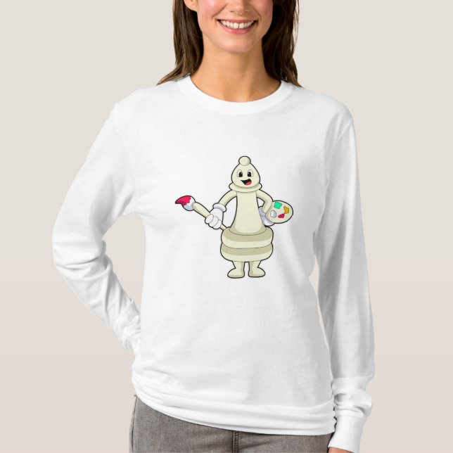 Chess piece Bishop as Painter with Brush & Colour T-Shirt (Front)