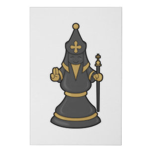 Chess piece Bishop at Chess with Staff Faux Canvas Print