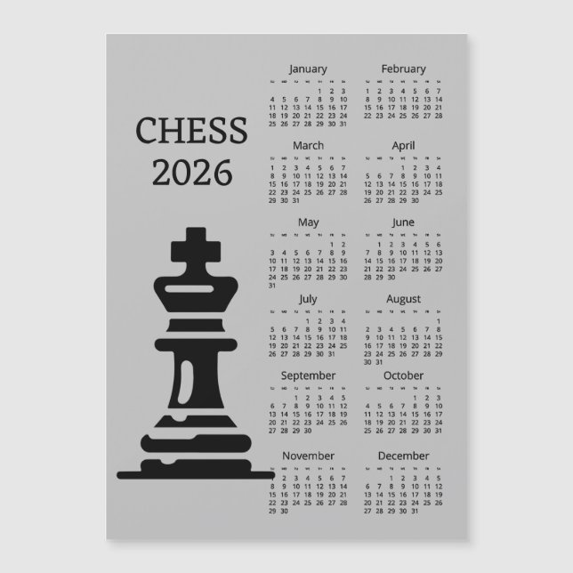 Chess Piece King 2026 Calendar Magnetic Card (Front)