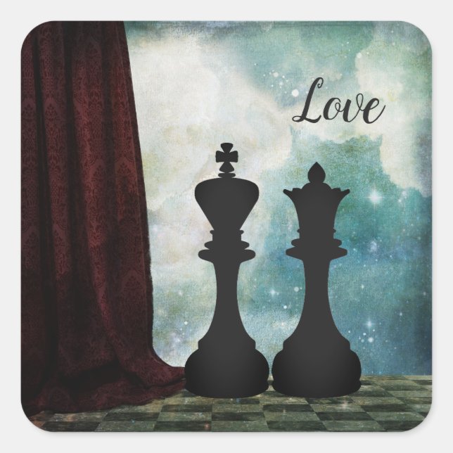 Chess Piece King and Queen Love Couples Square Sticker (Front)