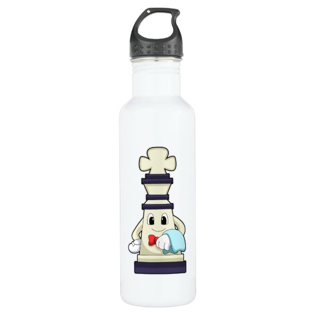 Chess piece King as Waiter with Towel Stainless Steel Water Bottle (Front)