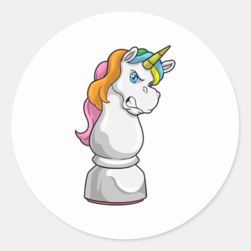 Chess Piece knight as Unicorn _ Chess Classic Round Sticker