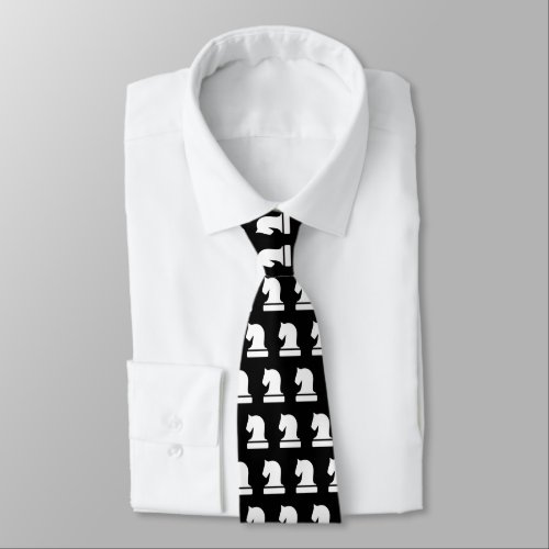 Chess piece pattern black and white neck tie