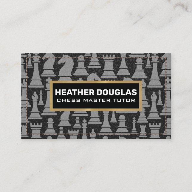 Chess Piece Pattern | Stitched Leather Business Card (Front)