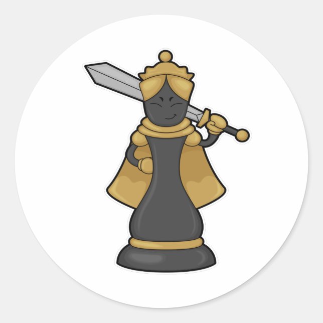Chess piece Queen at Chess with Sword Classic Round Sticker (Front)