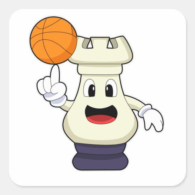 Chess piece Rook at Basketball Sports Square Sticker (Front)