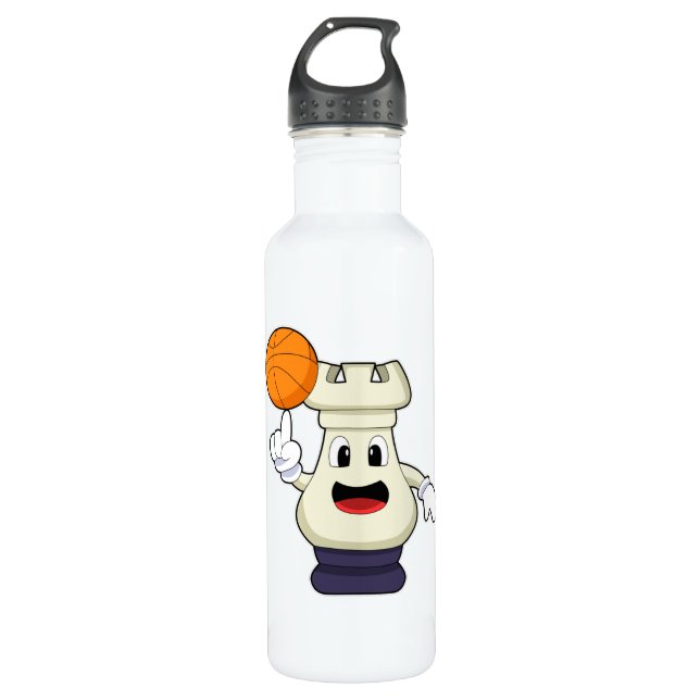 Chess piece Rook at Basketball Sports Stainless Steel Water Bottle (Front)