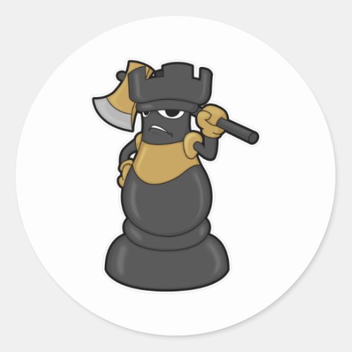 Chess piece Rook at Chess with Axe Classic Round Sticker