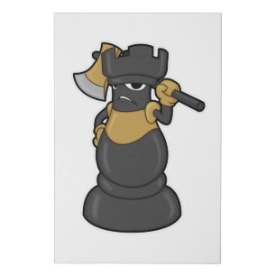 Chess piece Rook at Chess with Axe Faux Canvas Print