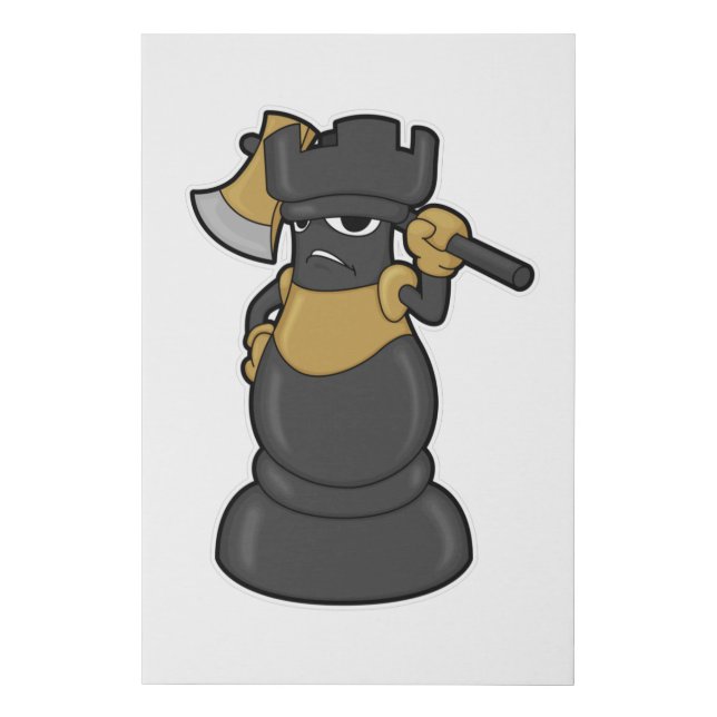 Chess piece Rook at Chess with Axe Faux Canvas Print (Front)