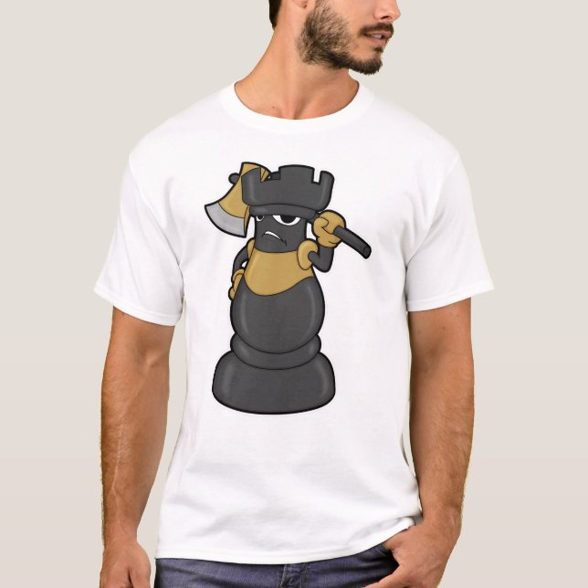Chess piece Rook at Chess with Axe T-Shirt (Front)