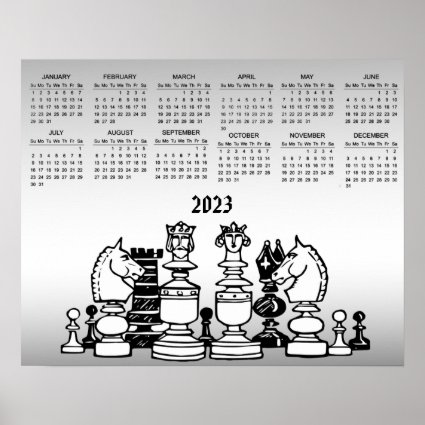 Chess Pieces 2023 Silver Calendar Poster