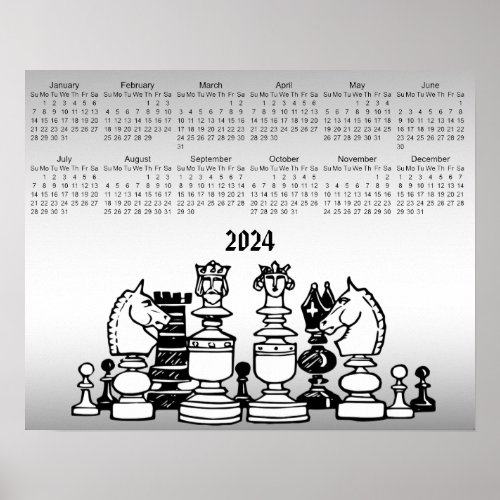 Chess Pieces 2024 Silver Calendar Poster