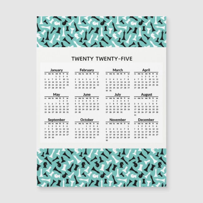 Chess Pieces 2025 Calendar Magnetic Card