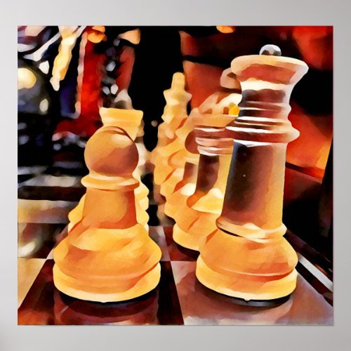 Chess Pieces Abstract Impressionist Art Poster