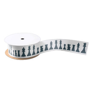 Chess Pieces Black and White Satin Ribbon