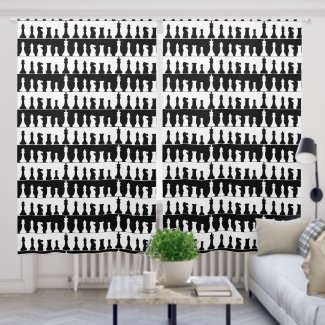 Chess Pieces Black White Pattern Drapes Curtains